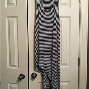 Asymmetrical navy and white striped dress